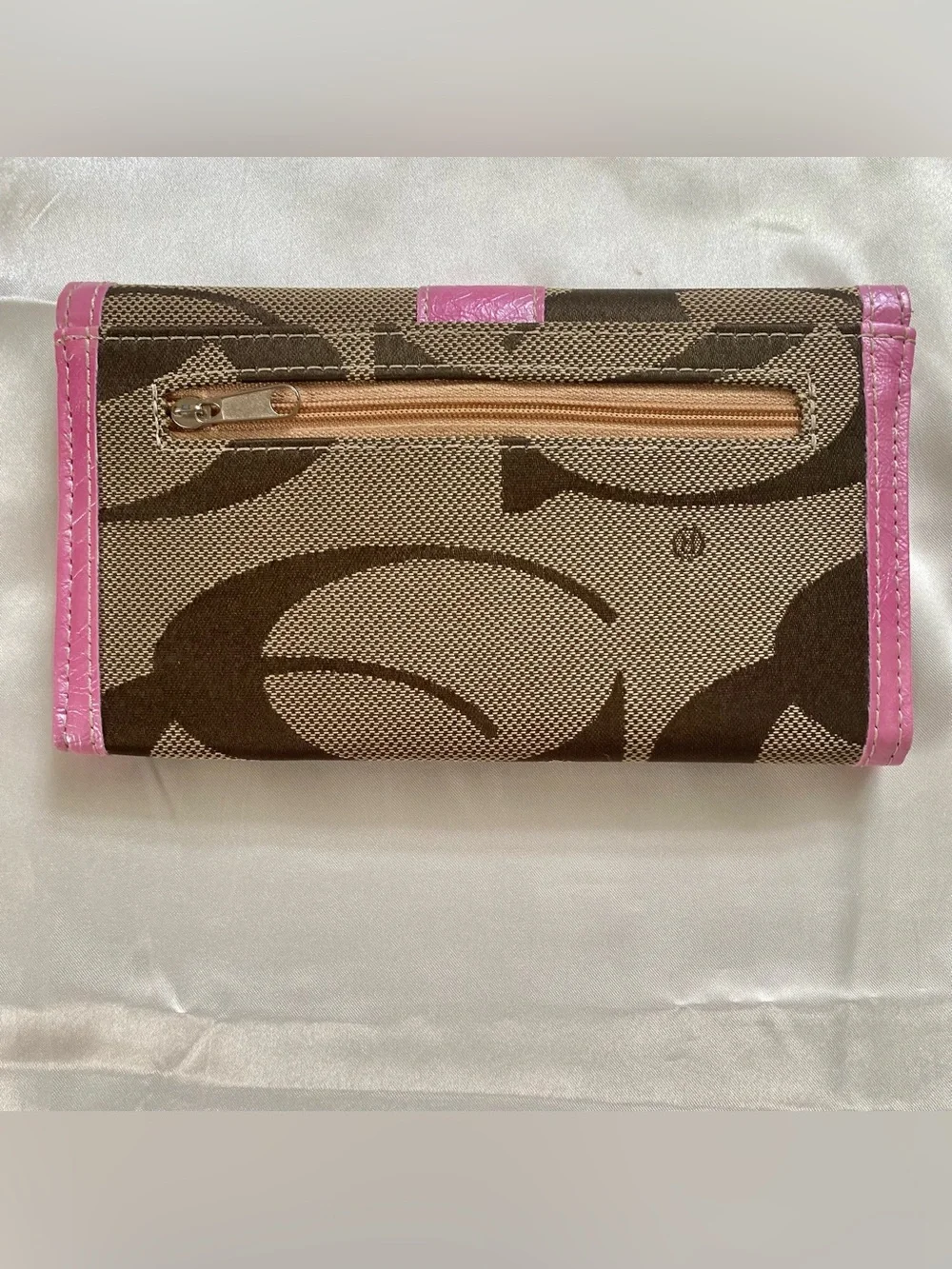 Coach Signature Classic Pink Leather Trim Monogram Wallet - (Like New, Rare)